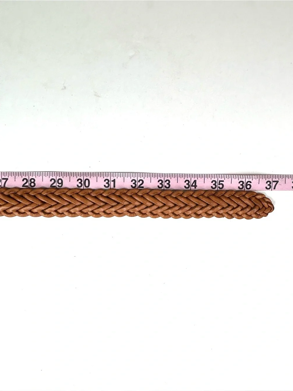 VTG Lands' End Tan Woven Braided Leather Belt Curved Brass Buckle size 32 Med